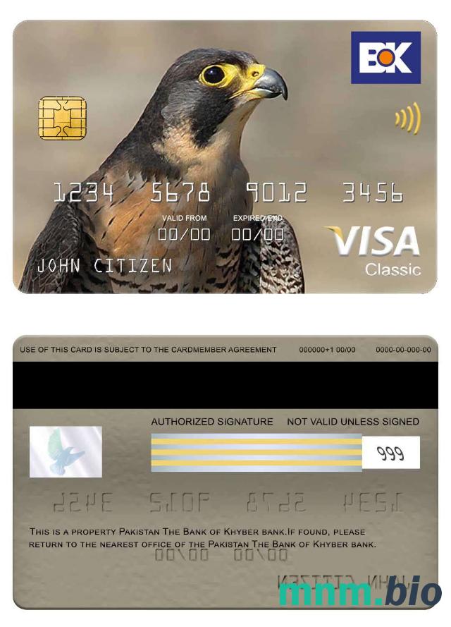 Pakistan The Bank of Khyber bank visa klasyczny karta przykład w formacie PSD